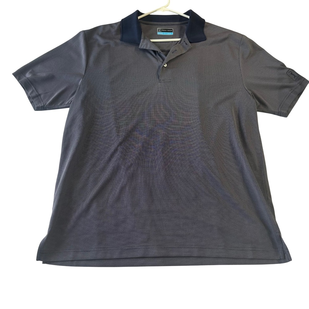 PGA Tour Mens Large Navy Blue Micro Mesh Short Sleeve Golf Polo Shirt SU26412